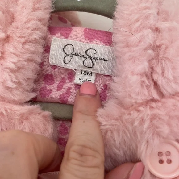 Jessica Simpson Faux Fur pink coat size 18months - Picture 6 of 6